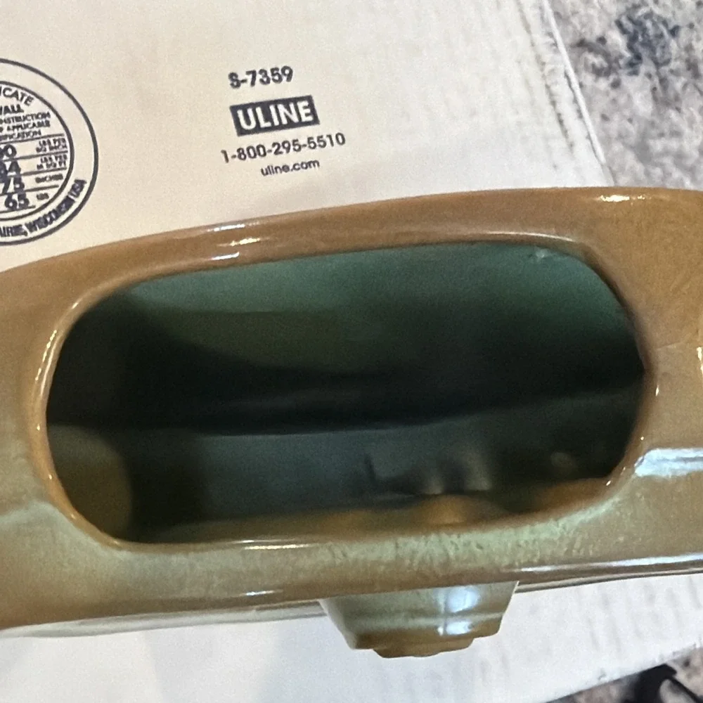 Vtg Frankoma Pottery Wagon Wheel Wall Pocket Vase‎ Prairie Green/brown